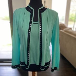 Ming Wang Women's Aqua Knit Sweater Set/Jacket with Matching Tank Top